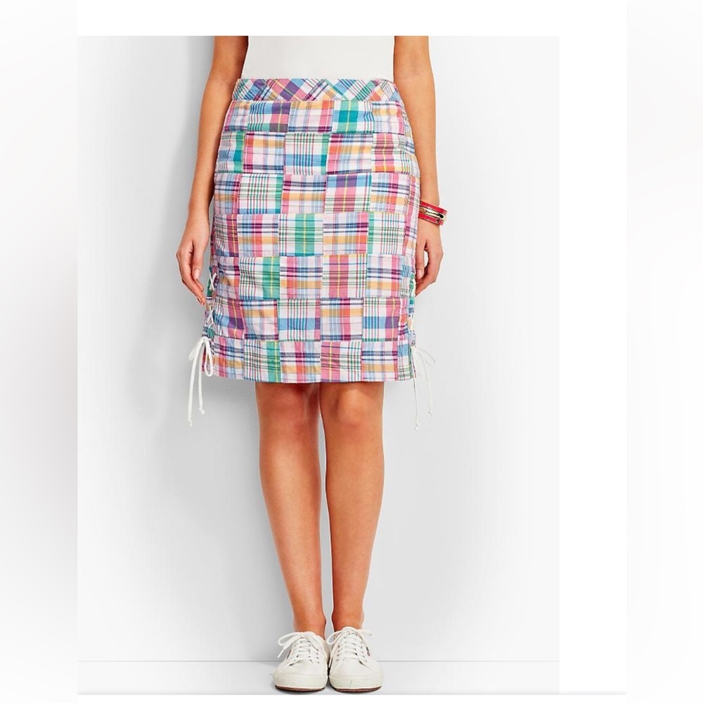 Talbots petites 100 percent cotton madras side tie above knee skirt. Worn 4x